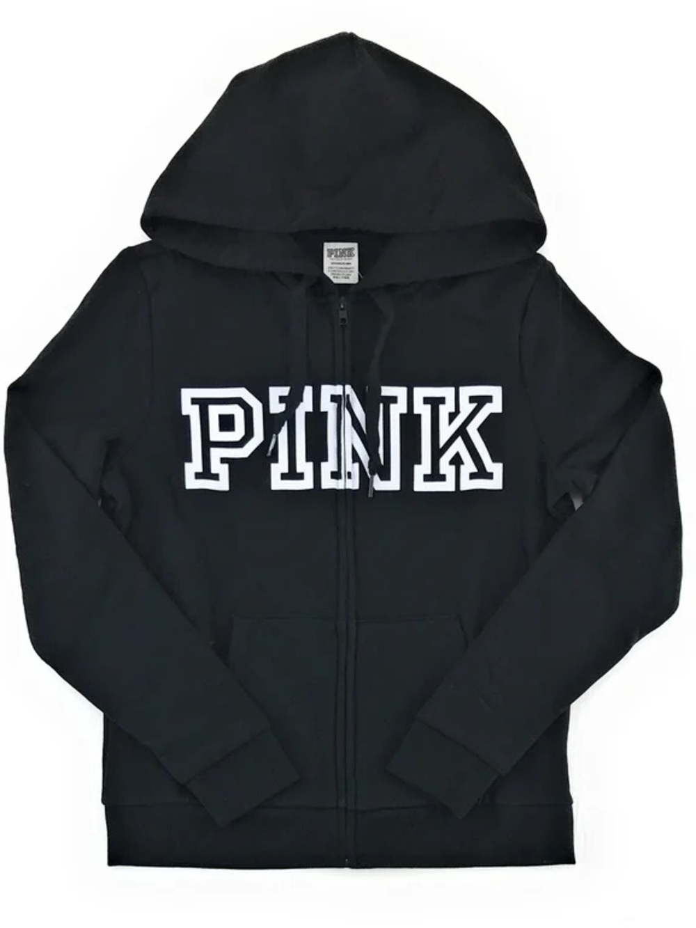 PINK Victoria's Secret Black Full-Zip Hoodie with White Logo
